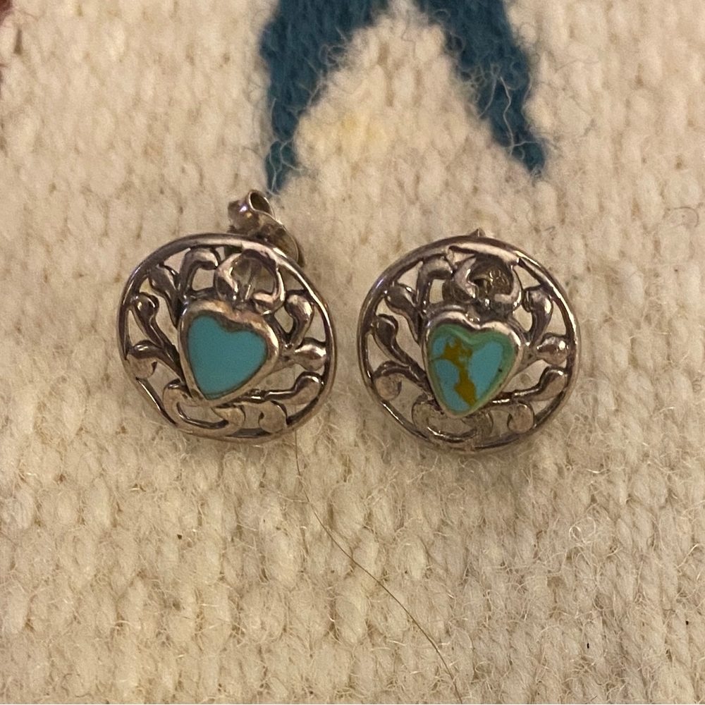 Sterling Silver Turquoise Heart Post Earrings
